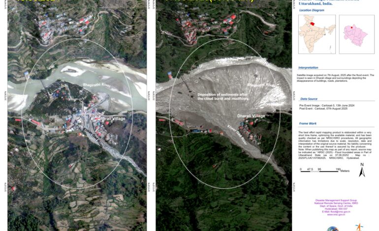 ਉੱਤਰਾਖੰਡ ਦੇ ਧਾਰਾਲੀ ਅਤੇ ਹਰਸਿਲ ਪਿੰਡਾਂ ਵਿੱਚ ਹੜ੍ਹ ਕਾਰਨ ਤਬਾਹੀ: ਇਸਰੋ ਨੇ ਸੈਟੇਲਾਈਟ ਤਸਵੀਰਾਂ ਰਾਹੀਂ ਨੁਕਸਾਨ ਦਾ ਮੁਲਾਂਕਣ ਕੀਤਾ